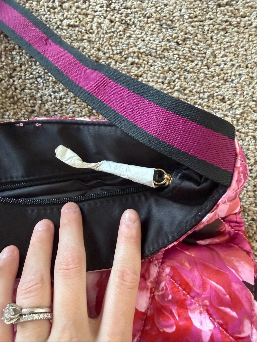 VICTORIAS SECRET Pink Floral Tote Bag with Long Crossbody Strap